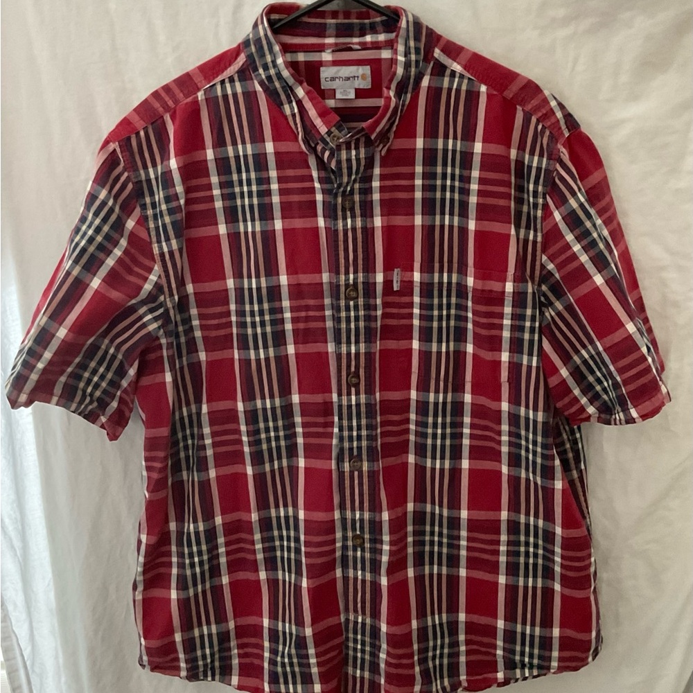 Carhartt men’s short sleeved button down red plaid size  xl geek outdoor